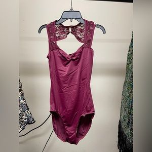 Burgundy Lace Leotard and Skirt